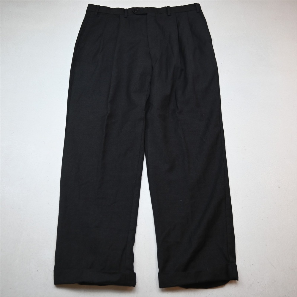Turnbury 34x30 Charcoal Gray Wool Cashmere Flannel Pleated Cuffed Dress Pants